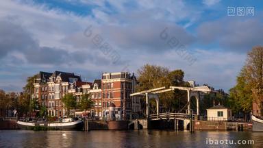 阿姆斯特丹荷兰运河间隔拍摄